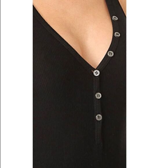 Gbtso Bodysuit Womens Size Medium ribbed button V Neck Black Essential Revolve - Picture 4 of 8